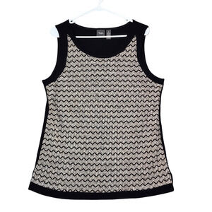 Travelers By Chicos Womens Tank Top Sz Large Black Champagne Sparkle Herringbone